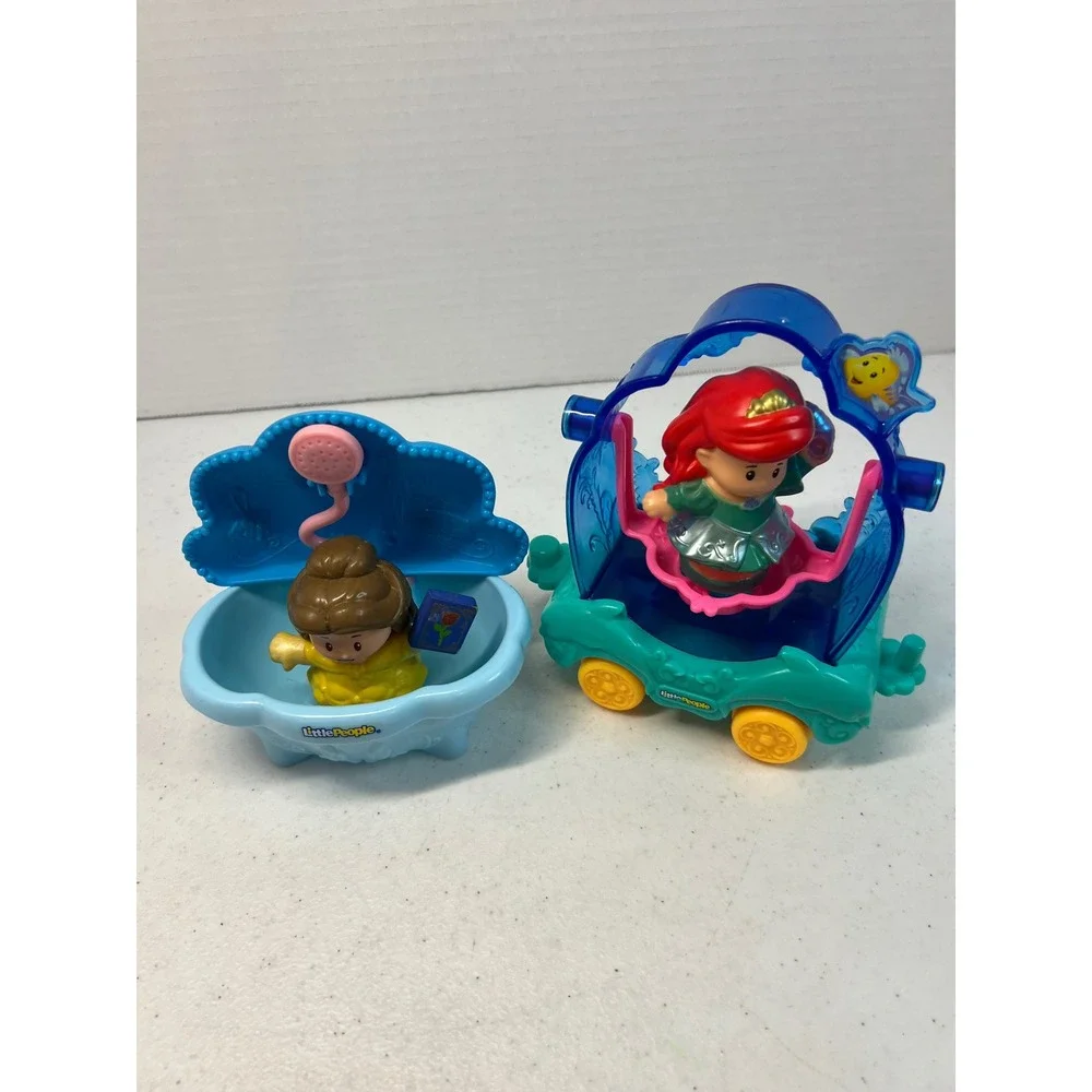 Fisher Price Little People Disney Princess Ariel Belle Figures Tub Carriage Set